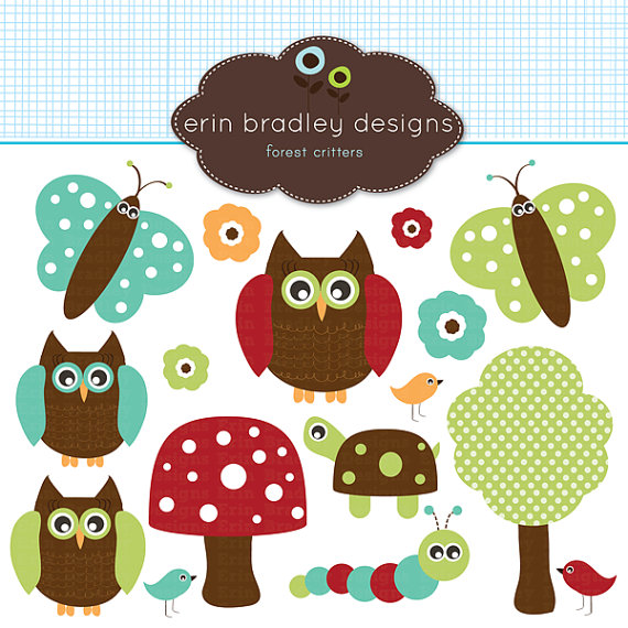 Forest Owls Clipart Clip Art In Red Teal Blue Green And Brown Personal