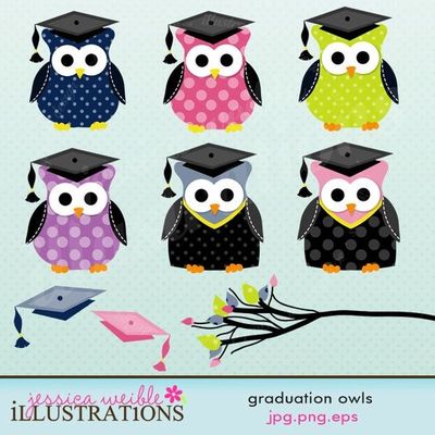 Graduation Owls Clipart Set Comes With 9 Cliparts Including  6 Cute
