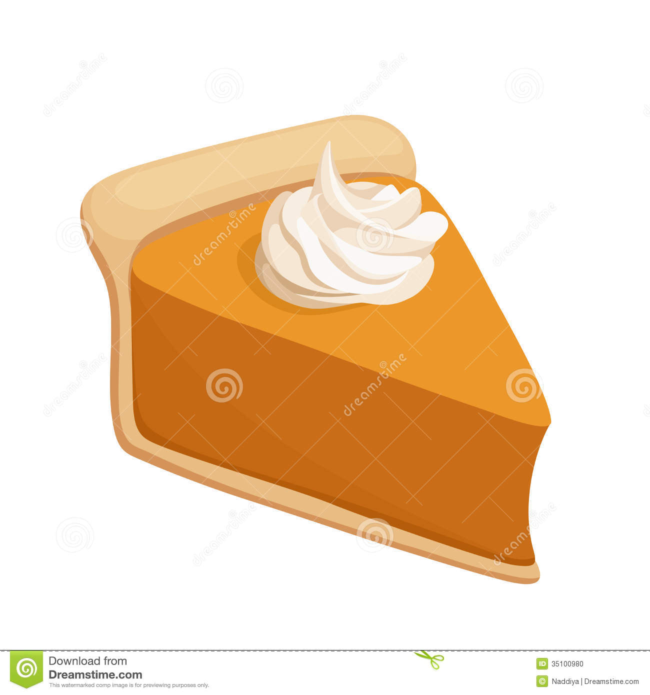 Illustration Of Slice Of Pumpkin Pie With Whipped Cream Isolated On A