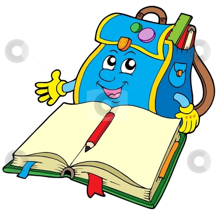 School Bag Reading Book Stock Vector Clipart School Bag Reading Book