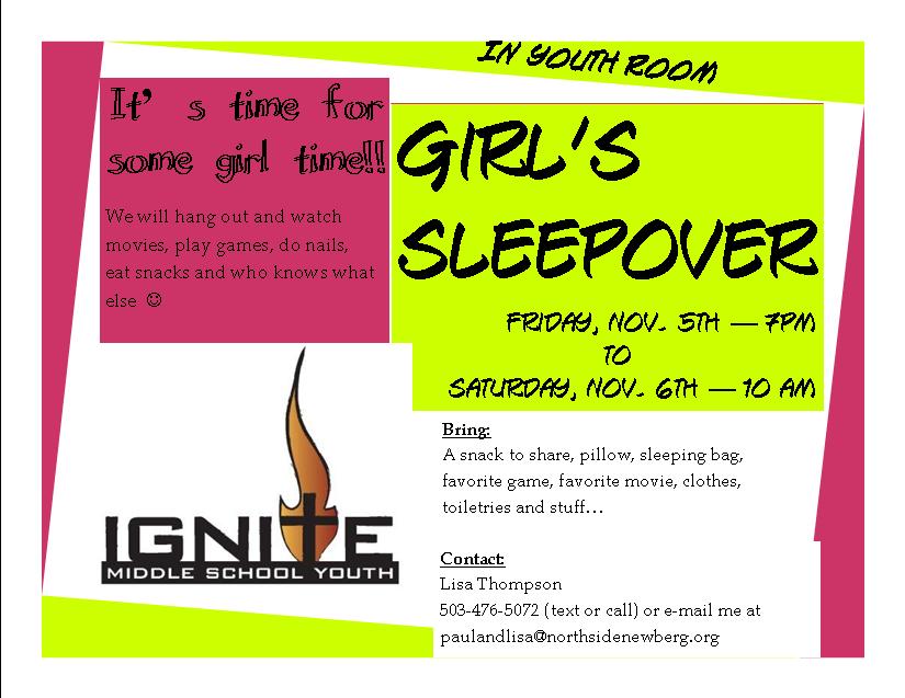 Ignite Middle School Youth  Girl S Sleepover