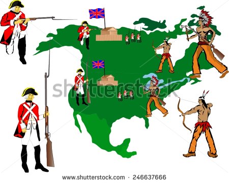 Map Of North America And Indian Tribes And British Soldiers   Stock