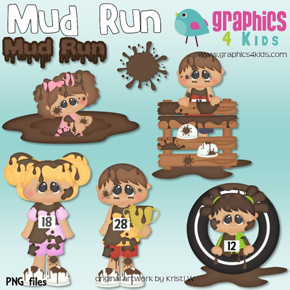 Mud Run Digital Clipart   Clip Art For Scrapbooking Party Invitations