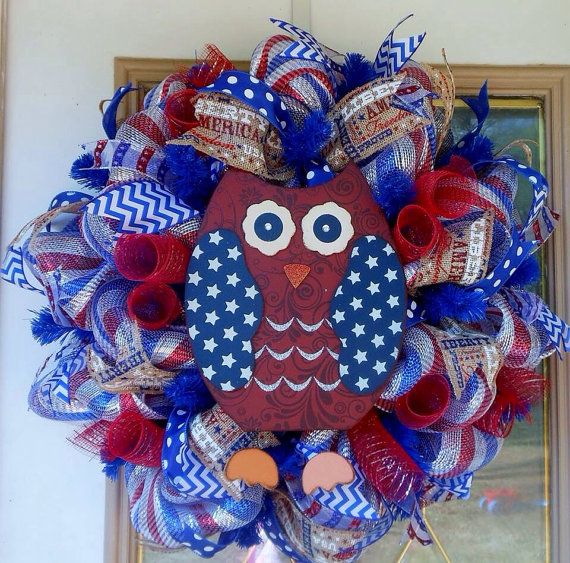 Patriotic Owl Wreath By Sammyswreathboutique On Etsy