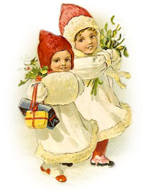 Vintage   Two Children With Hats And Holly