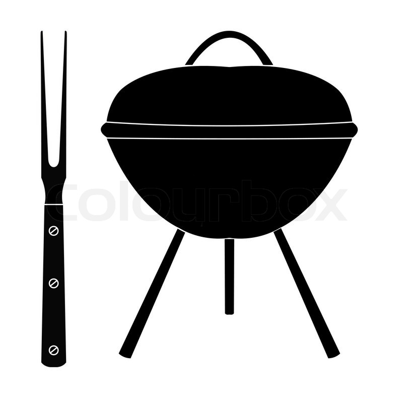 Barbecue Grill With Large Fork On A White   Vector   Colourbox