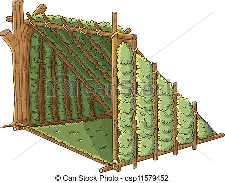 Clipart Vector Of Wooden Shelter Tent   Cartoon Illustration Of Wooden