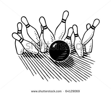 Ten Pin Bowling   Retro Clipart Illustration   Stock Vector