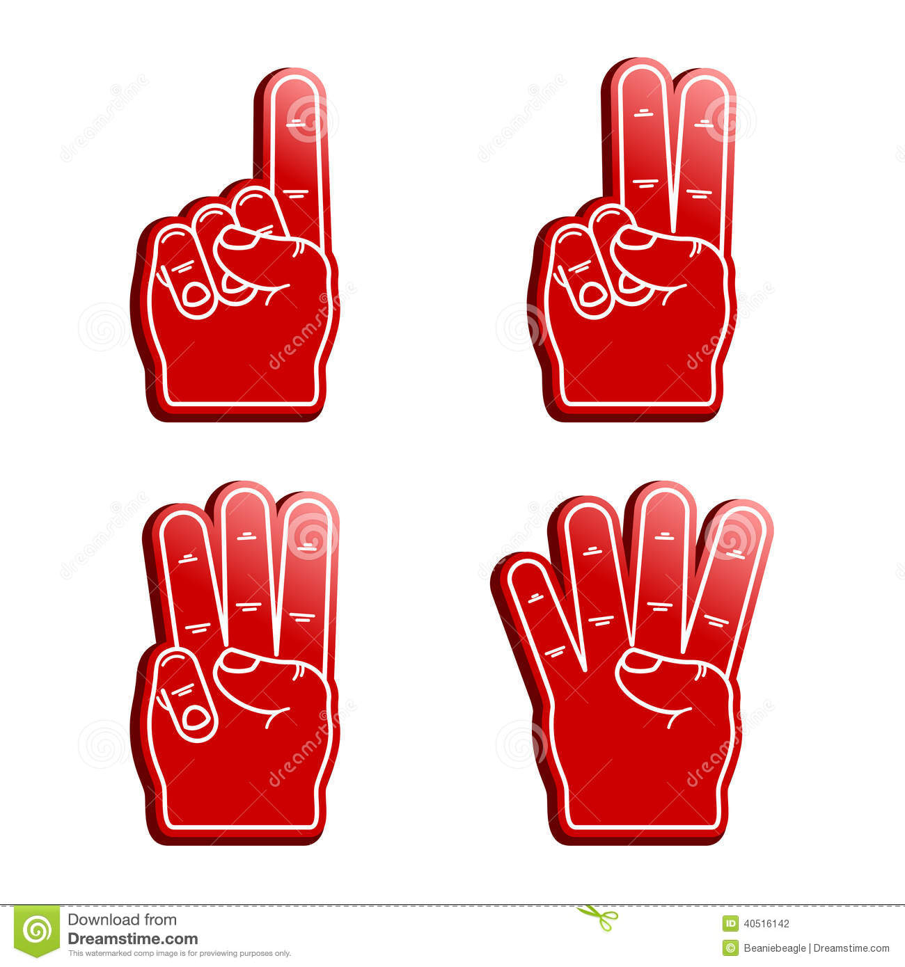 Set Of Four Sporty Foam Fingers Counting From One To Four