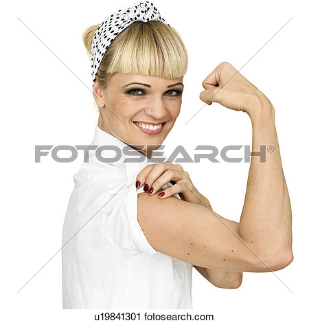 Stock Photography   Smiling Woman Flexing Arm Muscle  Fotosearch