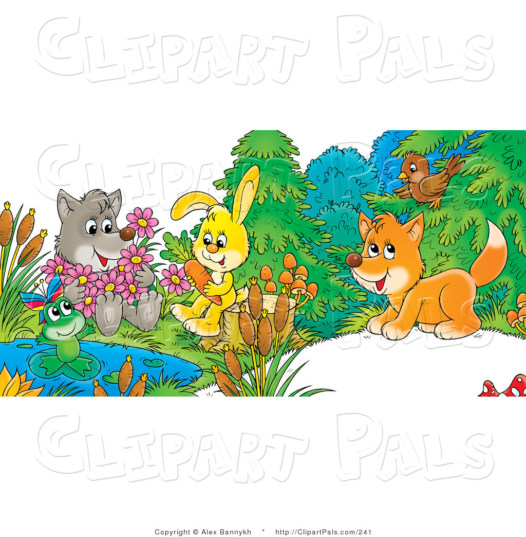 Pal Clipart Of A Cute Cartoon Wolf Holding Flowers A Frog On A Lily