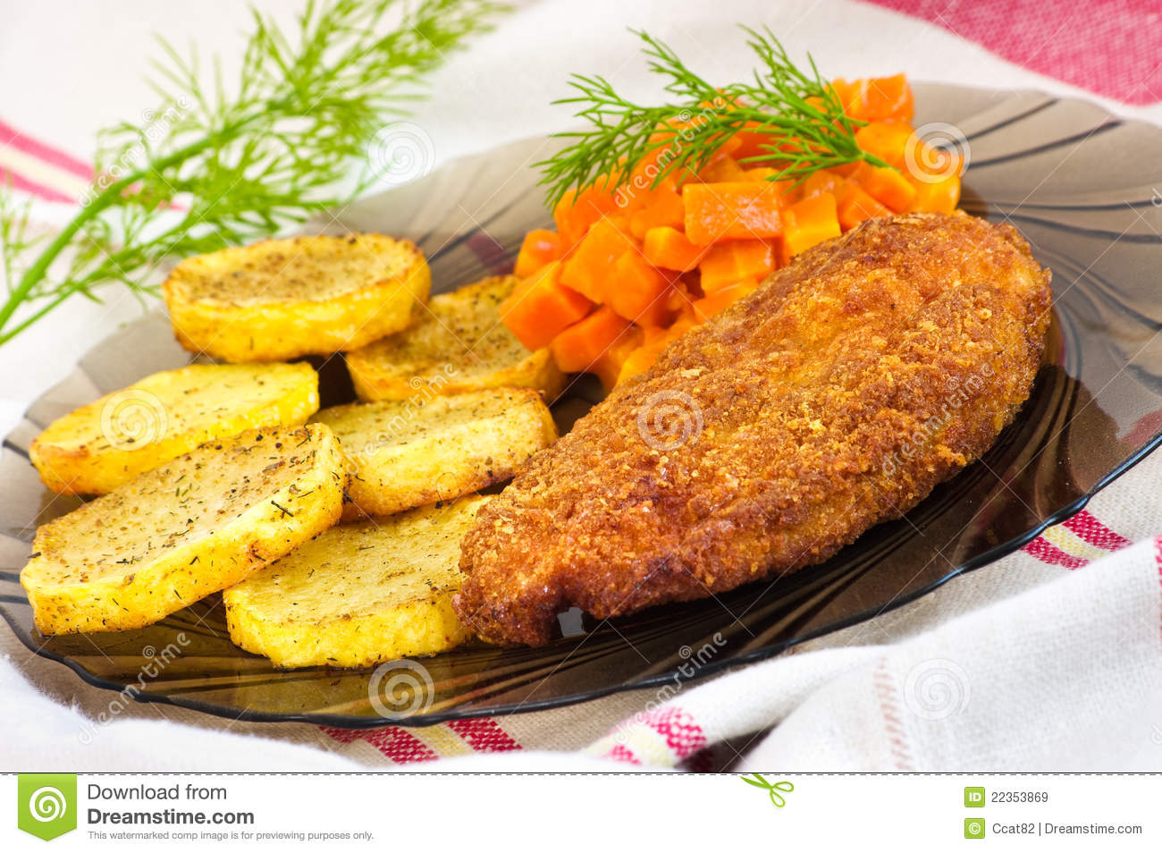 Parmesan Breaded Chicken Breast With Carrot And Potato Slices