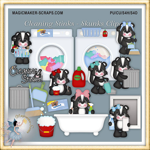 Skunk Clipart Cleaning Stinks By Magicmakerscraps On Etsy