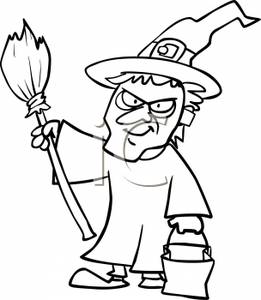 Witch Clipart Black And White A Black And White Cartoon Child Dressed