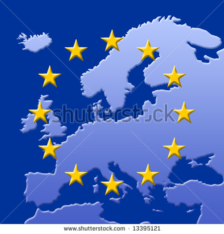 Continent Of Europe Map With Eu Stars  3d Edges  Symbolic