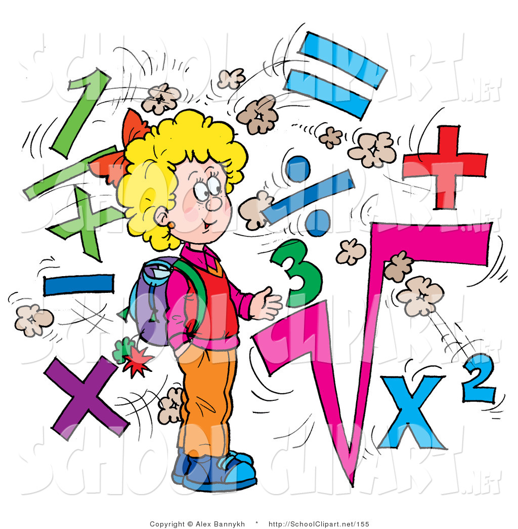 Larger Preview  Clip Art Of A Smart School Girl Surrounded By Math    
