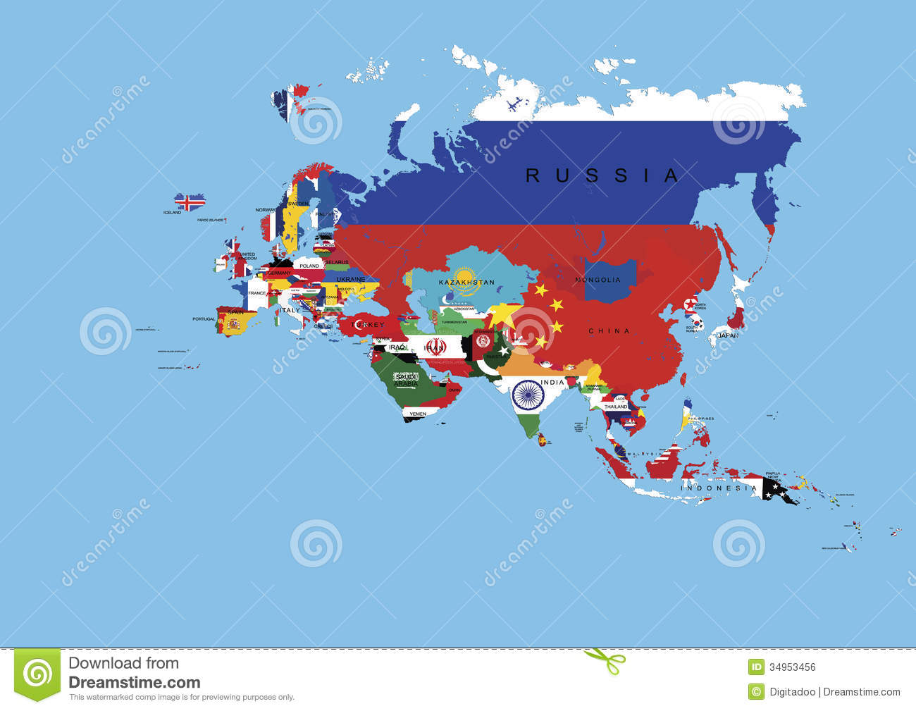 Royalty Free Stock Image  Europe Asia Flags Background Map And State
