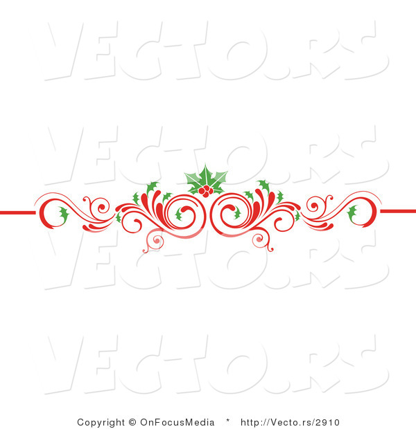 Vector Of Christmas Scrolled Red Flourish Vine With Holly Leaves And