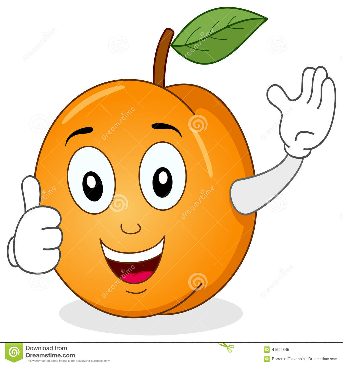 Funny Cartoon Apricot Character Smiling With Thumbs Up Isolated On
