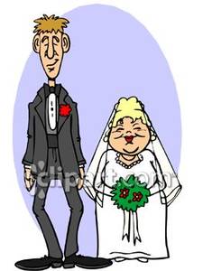 Tall Groom And A Short Bride   Royalty Free Clipart Picture