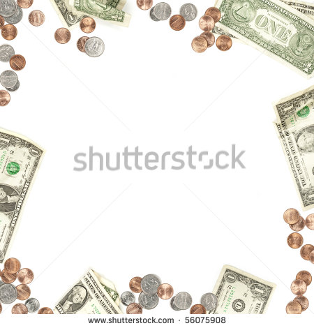 Dollar Bill Penny Nickel Quarter And Dime Currency Border Isolated