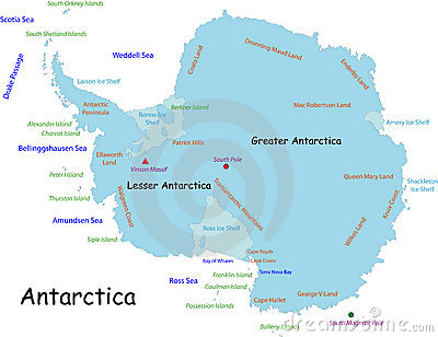 Antarctica Map Designed In Illustration With The Names Place