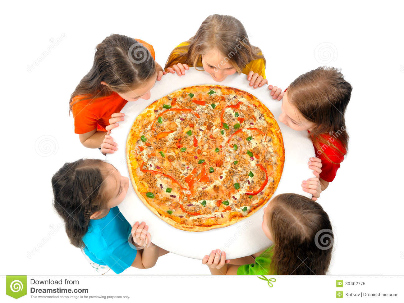 Children Eating Huge Pizza Royalty Free Stock Photo   Image  30402775