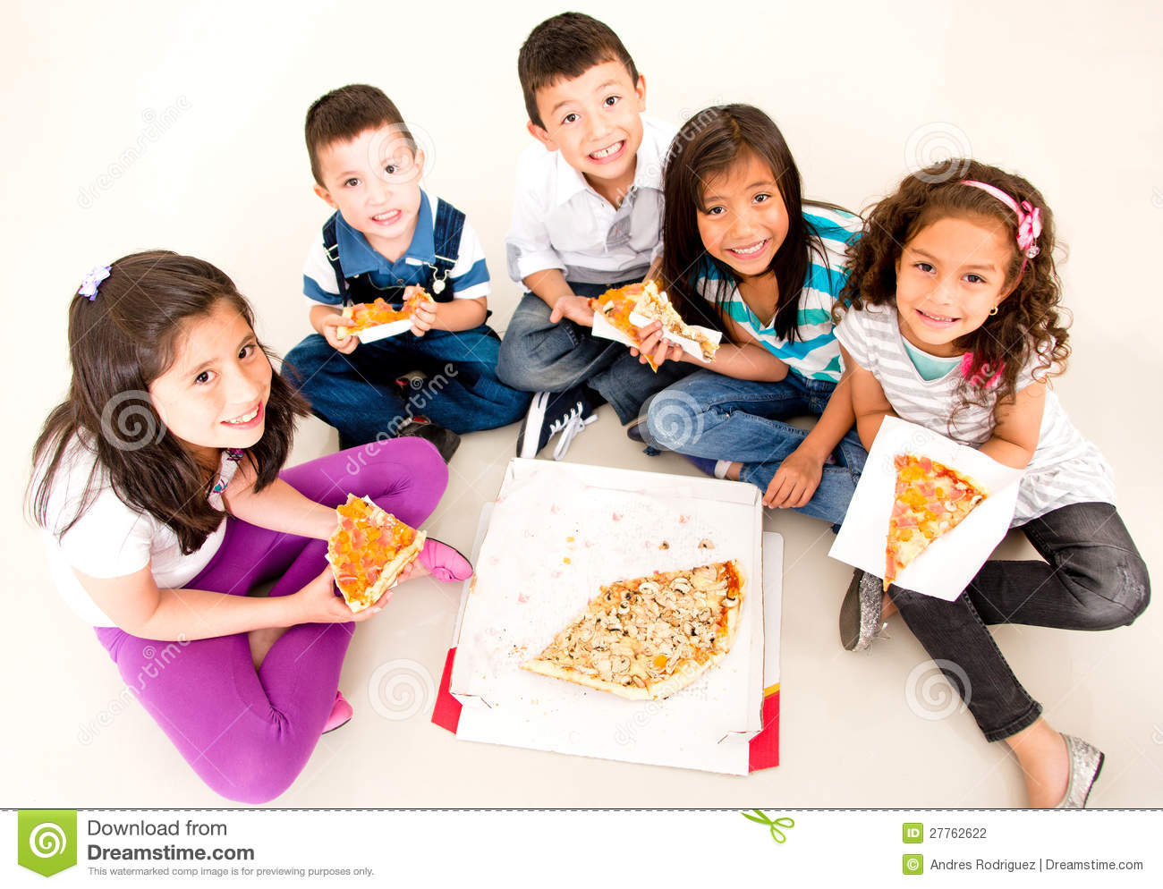 Group Of Kids Eating Pizza Stock Photography   Image  27762622
