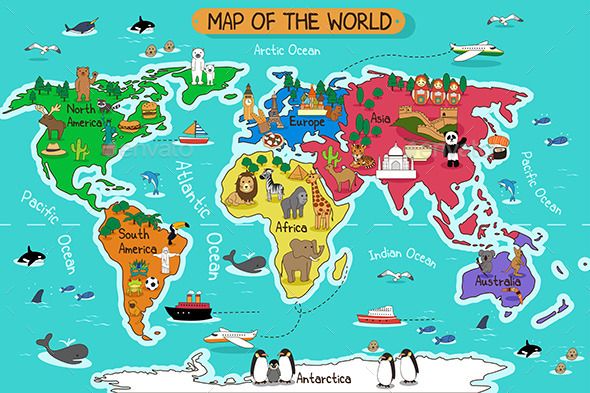 Map Of The World  Vector Eps Cs Africa Animals Antarctica Arctic    