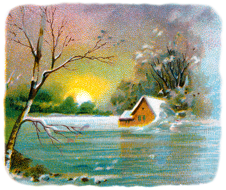 Winter Landscape Clip Art From A Victorian Scrapbook Showing A Snow