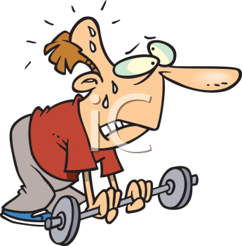 Cartoon Of A Man Sweating While Lifting Weights   Royalty Free Clip