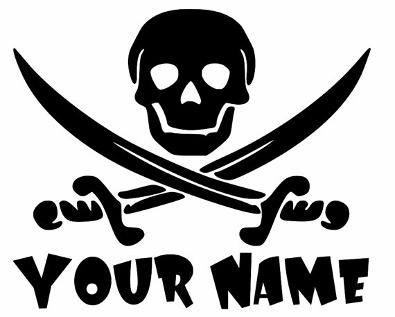 Custom Add Your Name Jolly Roger Pirate Skull And Crossed Swords