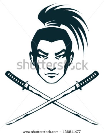 Of A Samurai Warrior And Crossed Katana Swords   Stock Vector