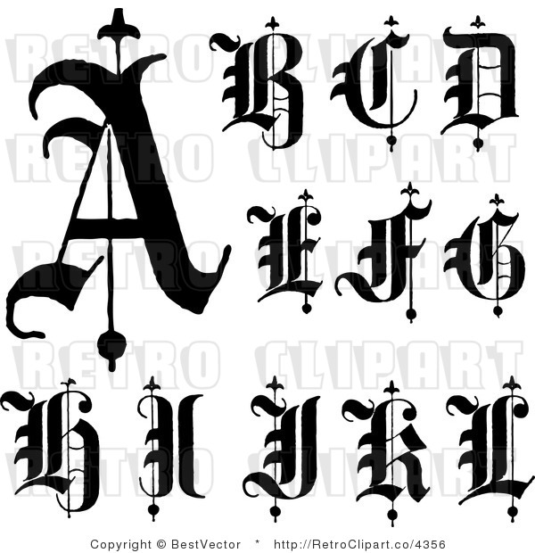 Royalty Free Retro Collage Of Old English Abc Letters A Through L