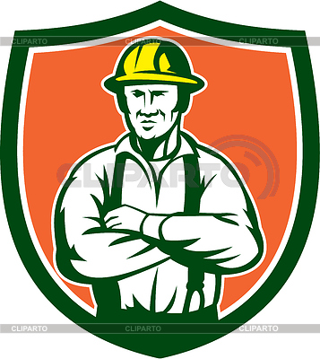 With Hat Arms Crossed Facing Front Set Inside Shield Clipart