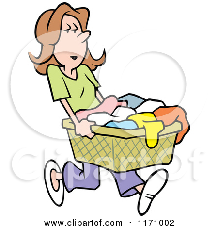 Woman Carrying A Laundry Basket   Royalty Free Vector Clipart By