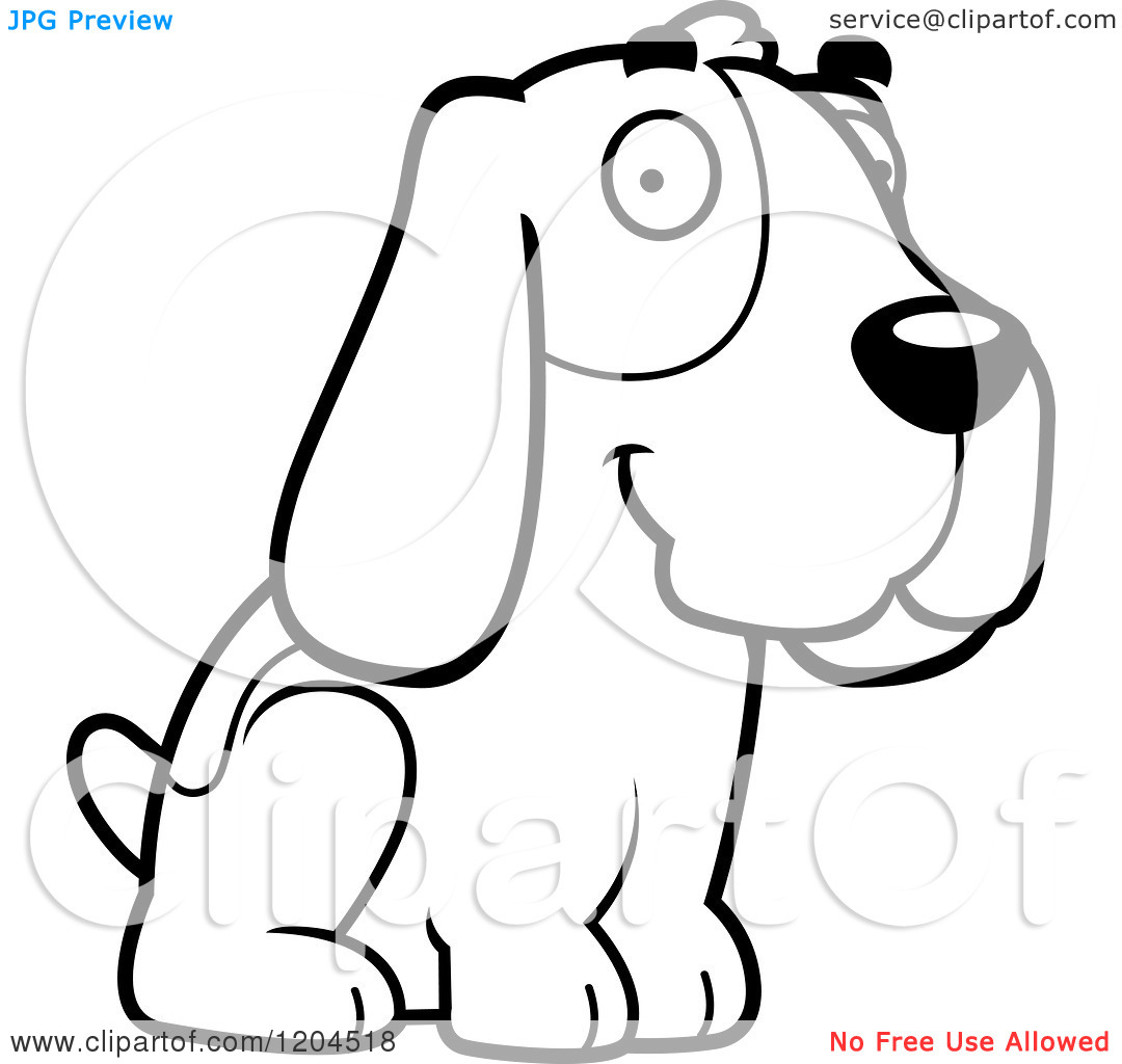 Black And White Cute Hound Dog Sitting   Royalty Free Vector Clipart