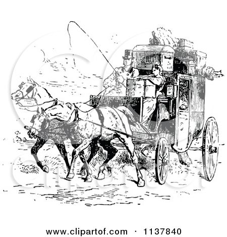 Retro Vintage Black And White Moving Couple And Horse Drawn Carriage