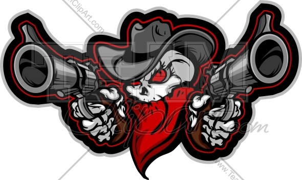 Skeleton Outlaw Clipart   Skull Outlaw Aiming Guns Vector Image