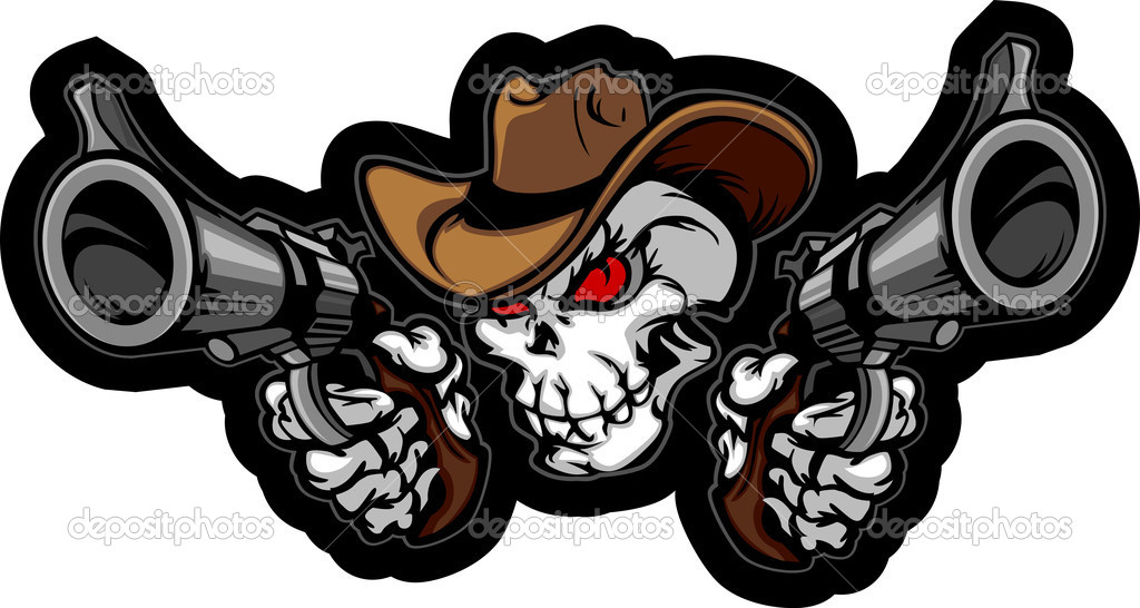 Skull Cowboy Aiming Guns   Stock Vector   Chromaco  6769906
