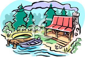 Summer Cabin By A Lake   Royalty Free Clipart Picture
