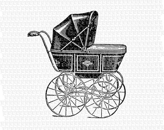 Antique Victorian Baby Carriage Black Vintage Clip Art Illustrations