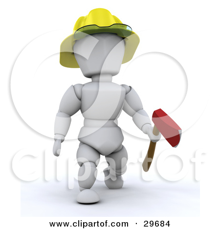 Clipart Illustration Of A White Character Fireman Carrying An Ax And