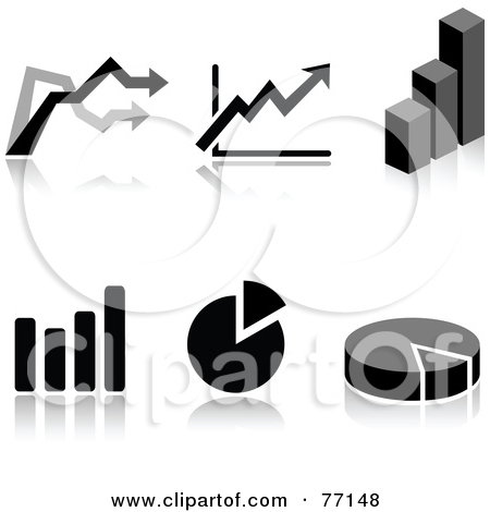 Digital Collage Of Black And White Arrow Pie And Bar Graph Icons With