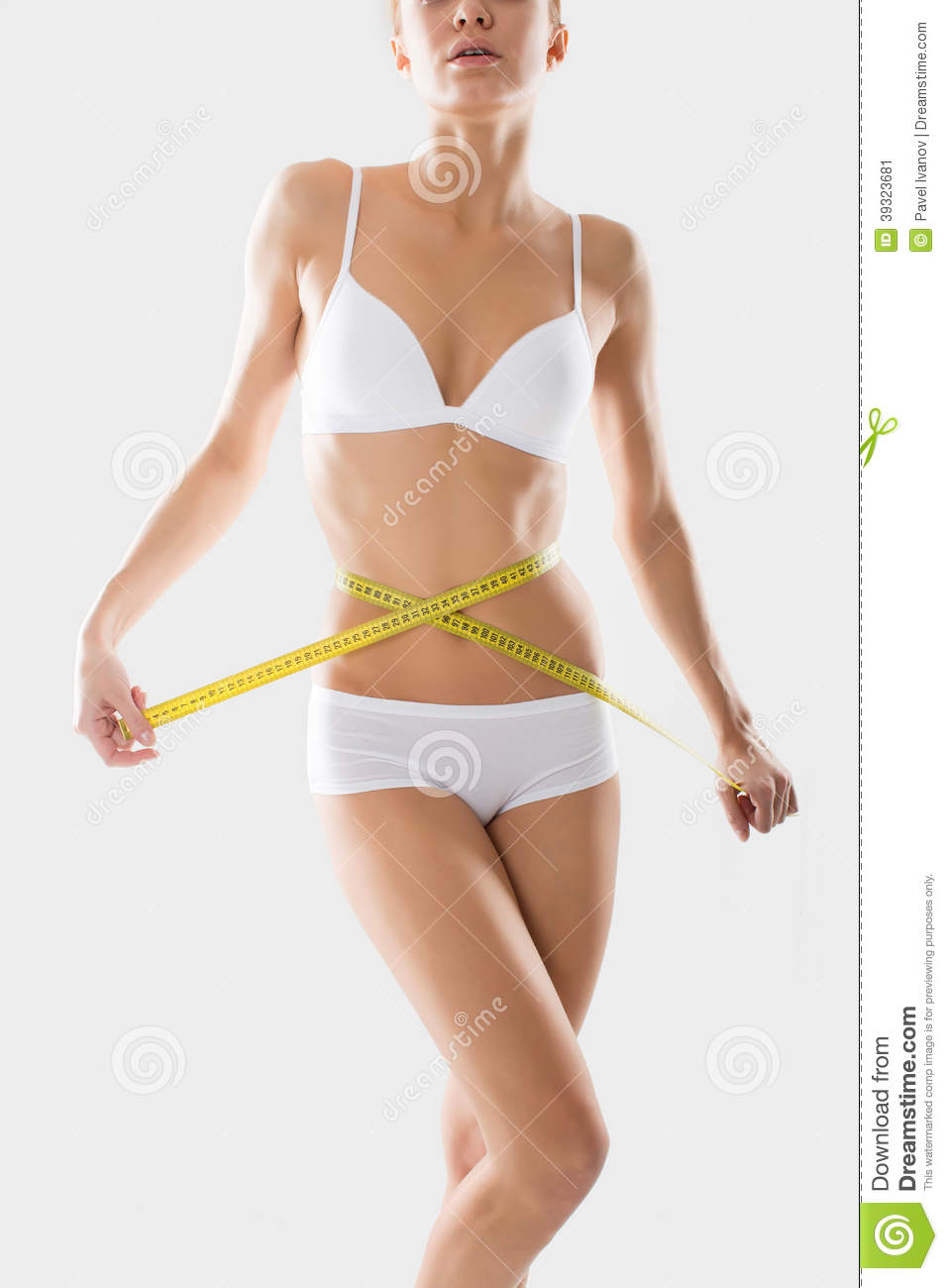 Girl Underwear Engaged In Measurement Figures Stock Photo   Image