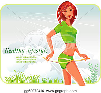     Girl With Tape Measure Wrapped Around Her Body  Eps Clipart Gg62972414