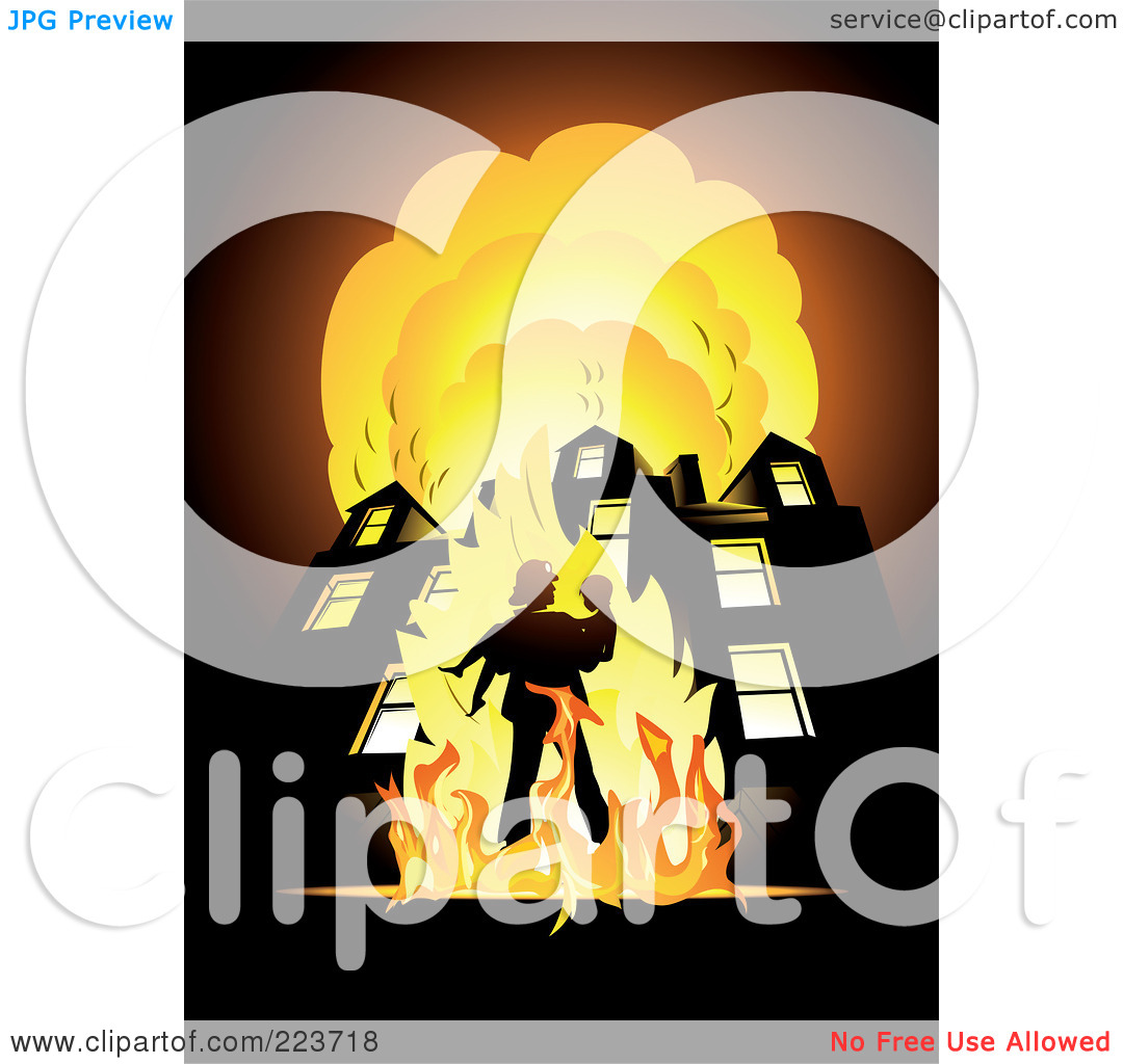 Royalty Free  Rf  Clipart Illustration Of A Fireman Carrying A Child