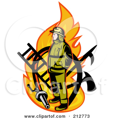 Royalty Free  Rf  Clipart Illustration Of A Flame And Fireman Logo By