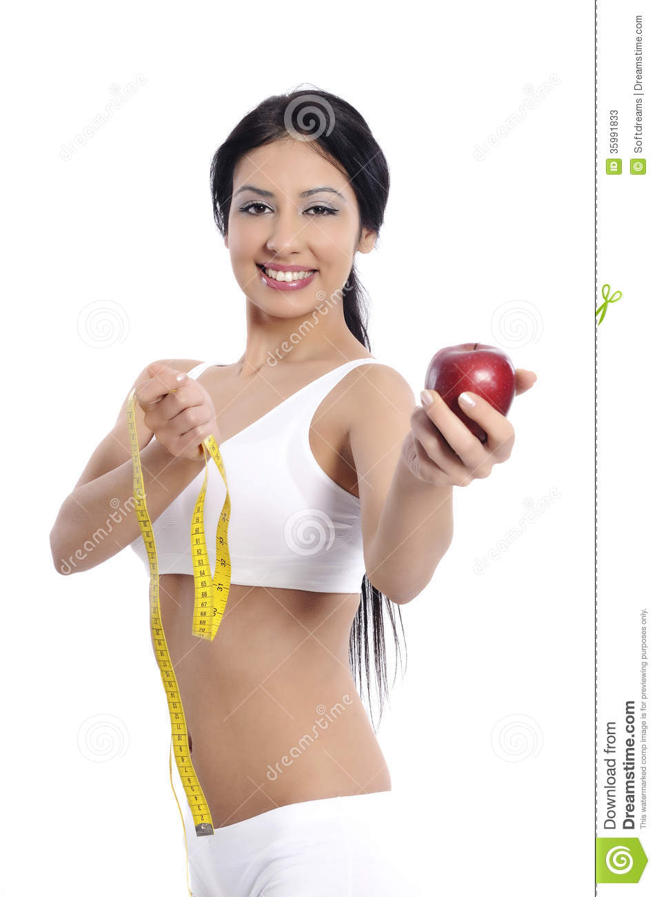 Young Woman Measuring Her Breast With A Measuring Tape Stock Photos