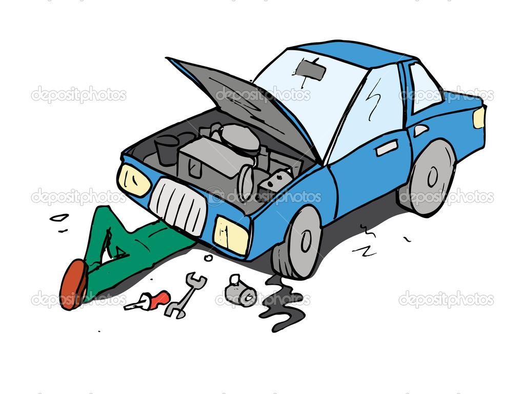 Cartoon Of Mechanic Working On A Car   Stock Vector   Antonbrand